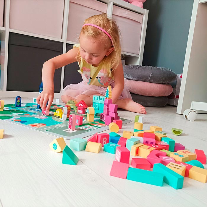 BlockCity, set kockica različitih oblika s praktičnom kutijom i prostirkom za igru - Image 7