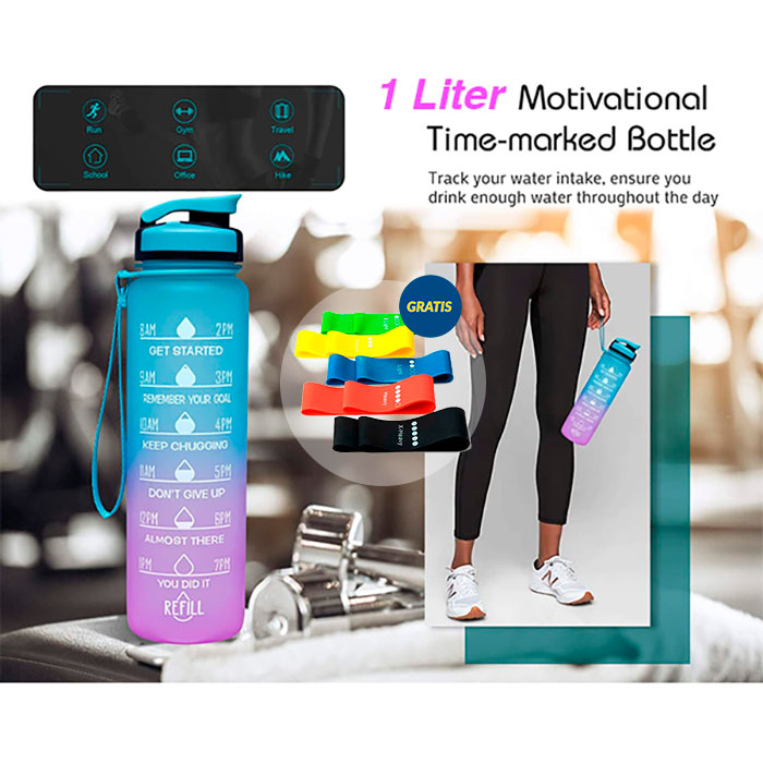 BottleBundle, Motivacijska boca za vodu + 5-dijelni set elastičnih traka za vježbanje - Image 4