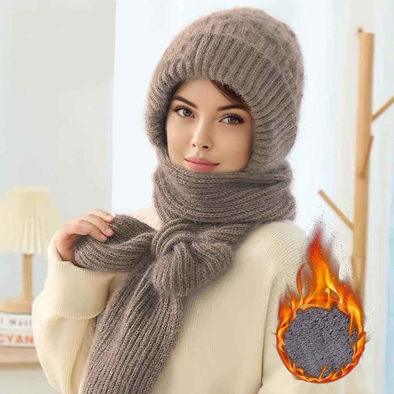 CapScarf, ženska zimska kapa s ušivenim šalom - Image 3