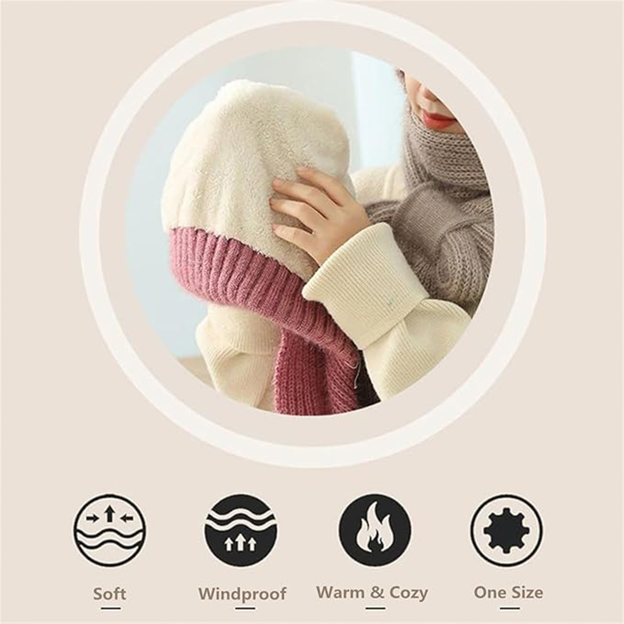 CapScarf, ženska zimska kapa s ušivenim šalom - Image 7