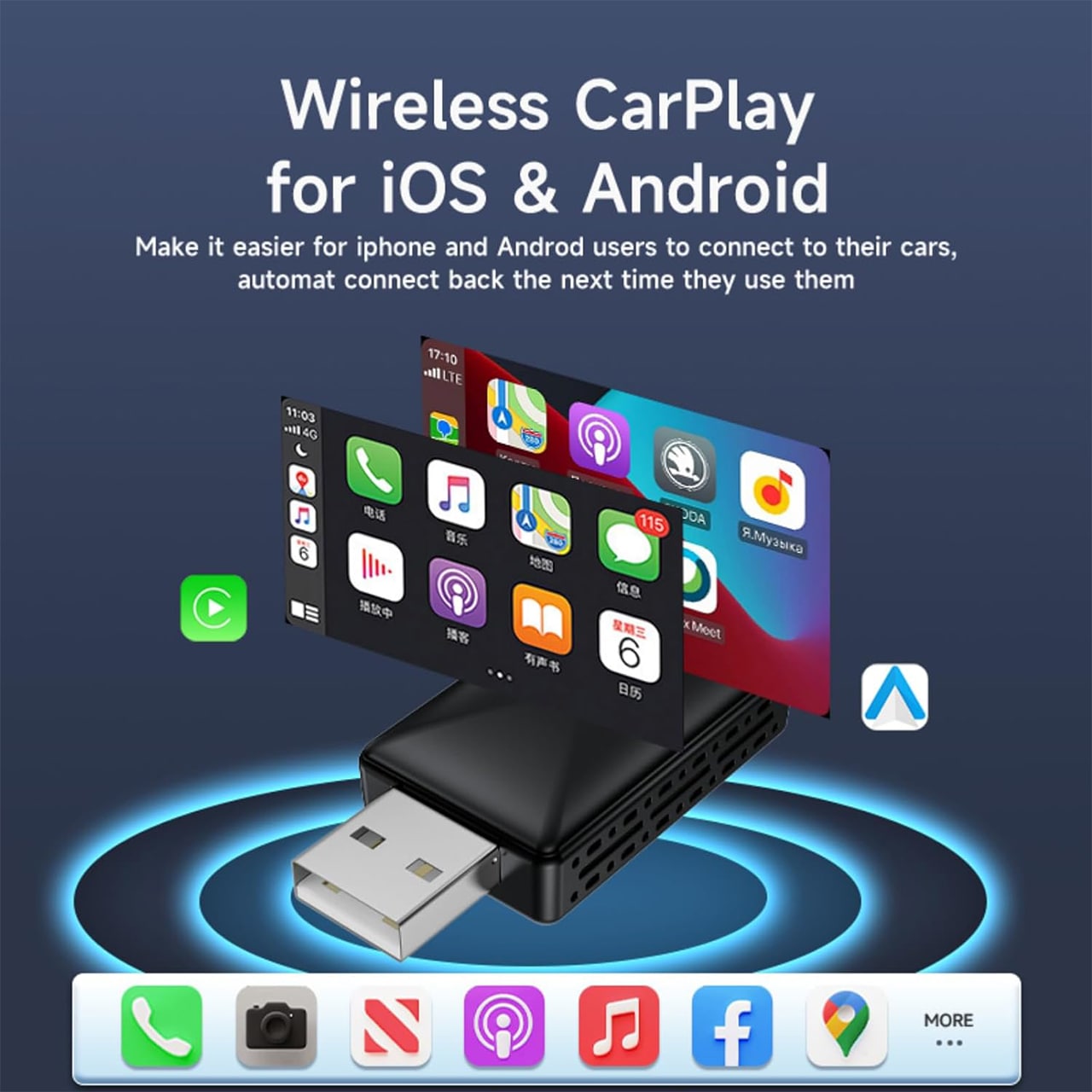 CarPlay, USB stick za bežičnu povezanost automobila s Apple CarPlay i Android Auto - Image 3