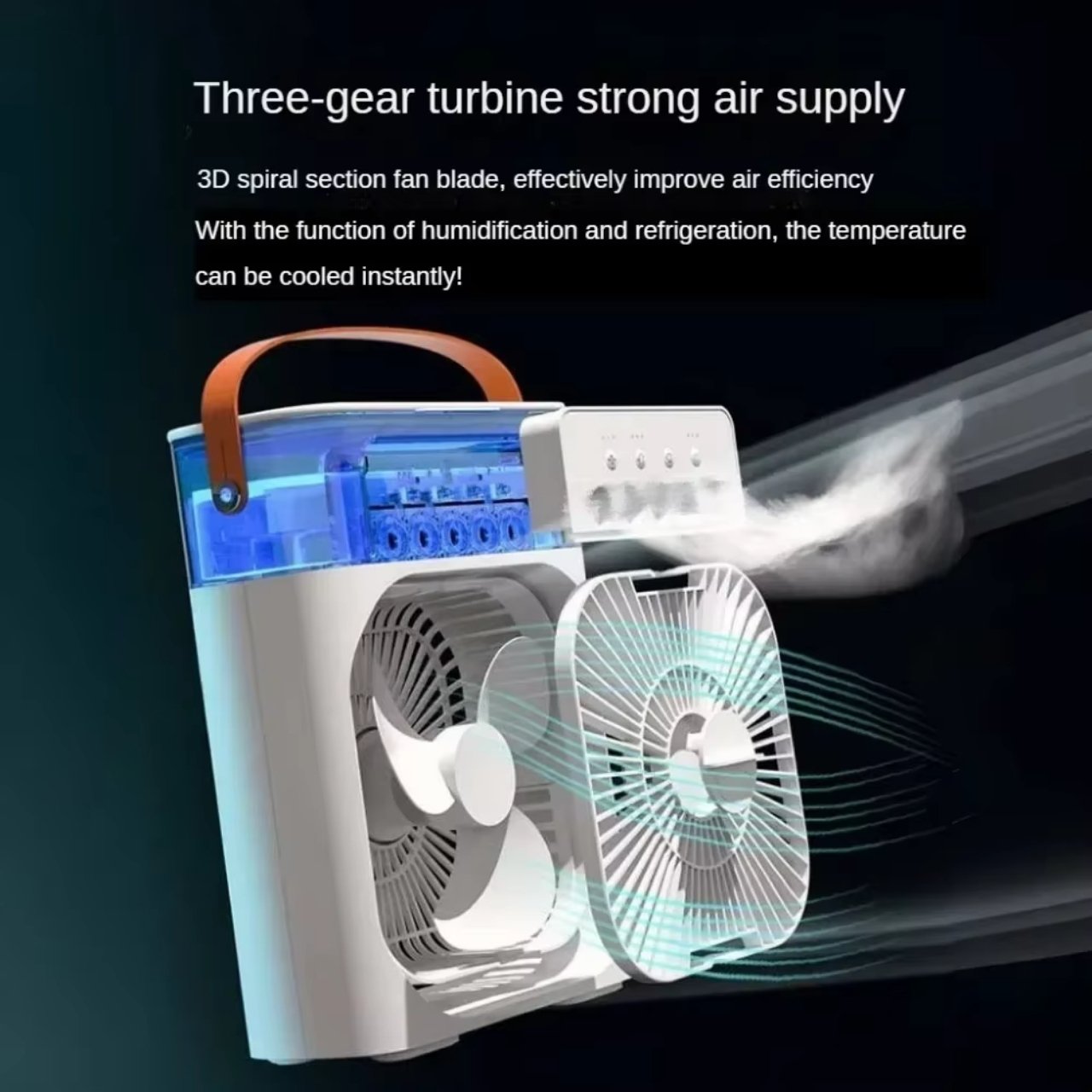 Coolio, prijenosni ventilator 3-u-1 s funkcijom ovlaživača, LED svjetlom i hlađenjem - Image 4
