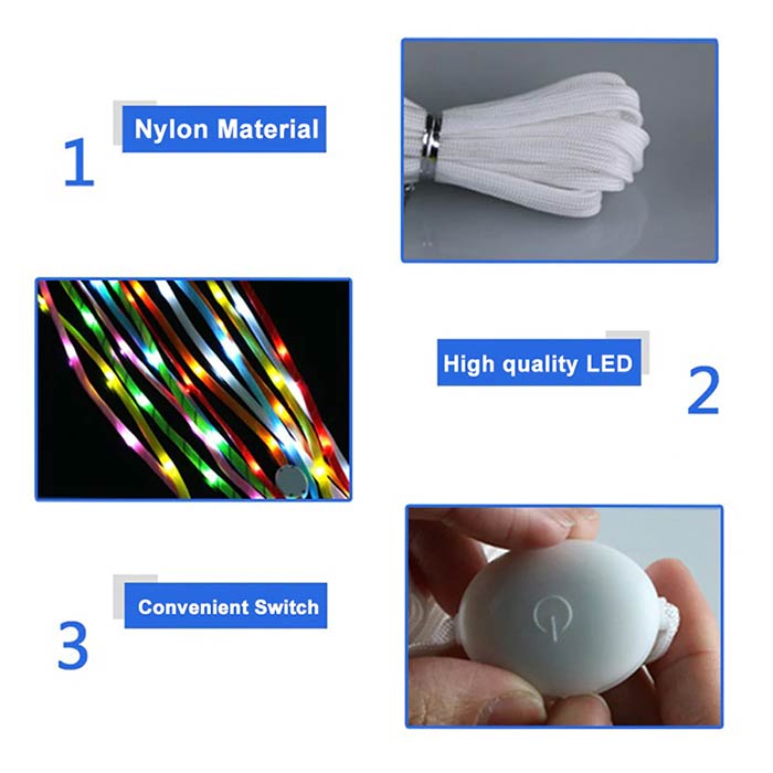 LedLaces, svjetleće vezice – bijele sa šarenim led svjetlima - Image 10