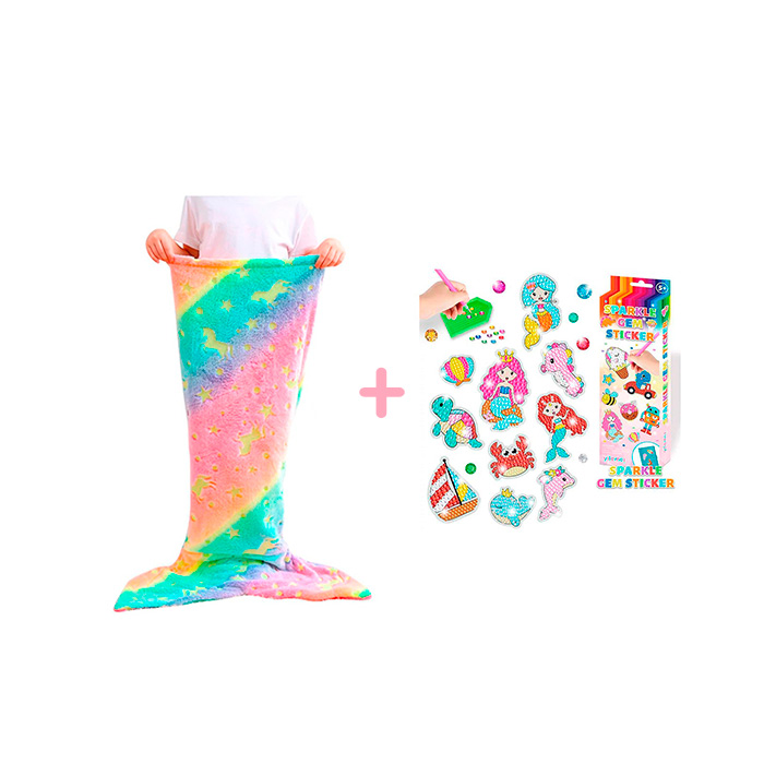 SparkleMermaid paket uključuje 2 igračke - dekicu u obliku sirene za djevojčice i set za stvaranje dijamanata i naljepnica!